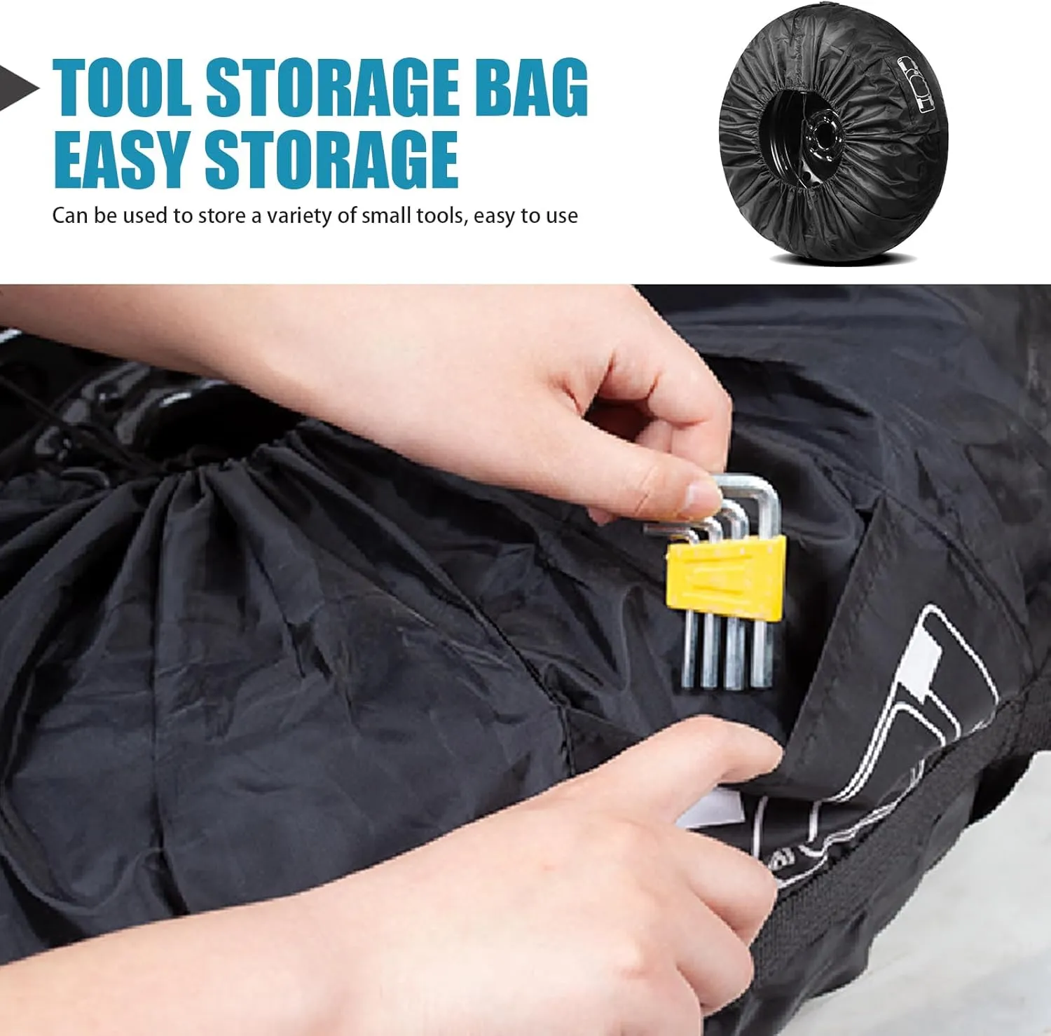 1 PC Car Waterproof and Dustproof Tire Cover, Tire Diameter 31" Portable Handle Design Spare Tire Cover, Storage Bag Tire Protector, Universal for Most Cars (Black #L)