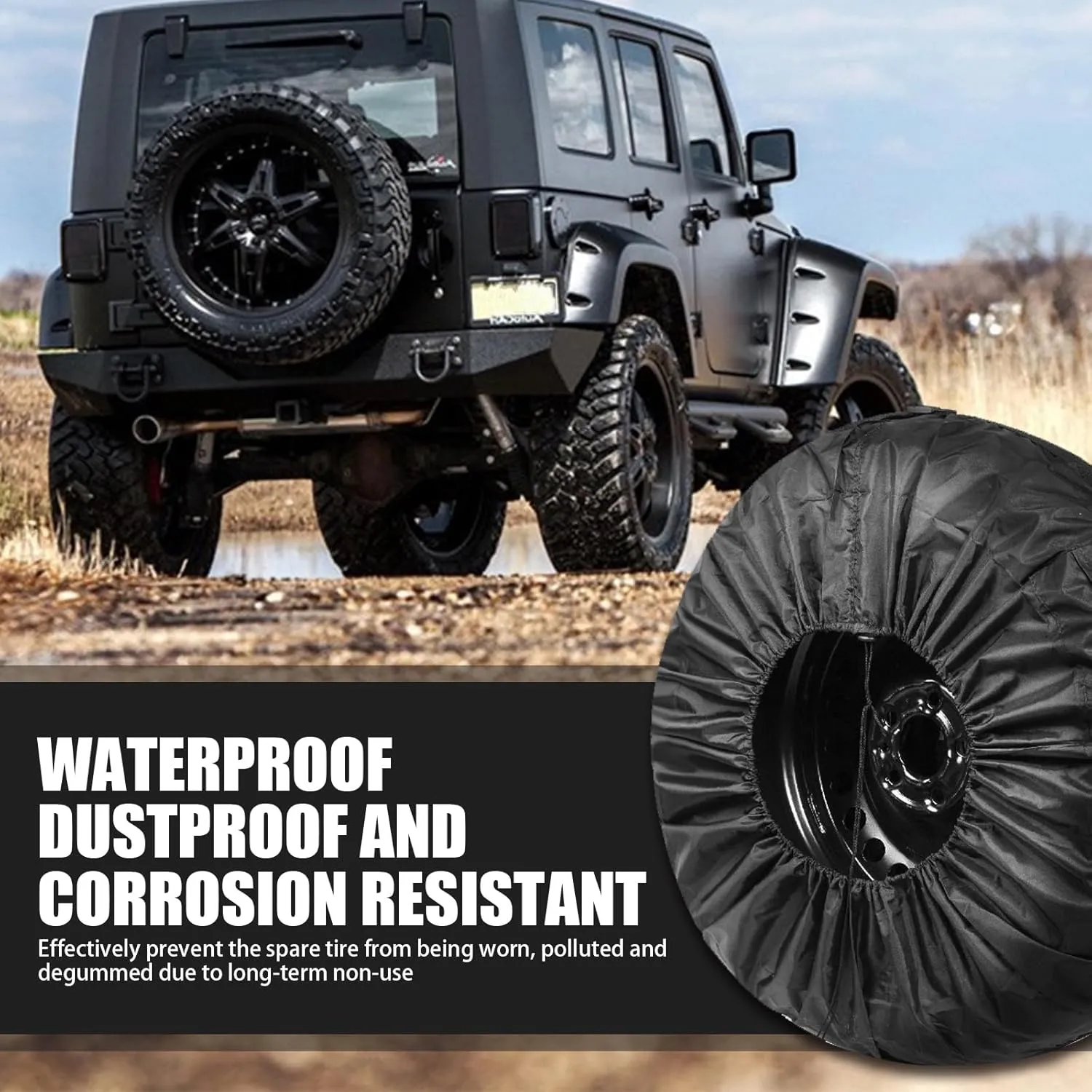 1 PC Car Waterproof and Dustproof Tire Cover, Tire Diameter 31" Portable Handle Design Spare Tire Cover, Storage Bag Tire Protector, Universal for Most Cars (Black #L)