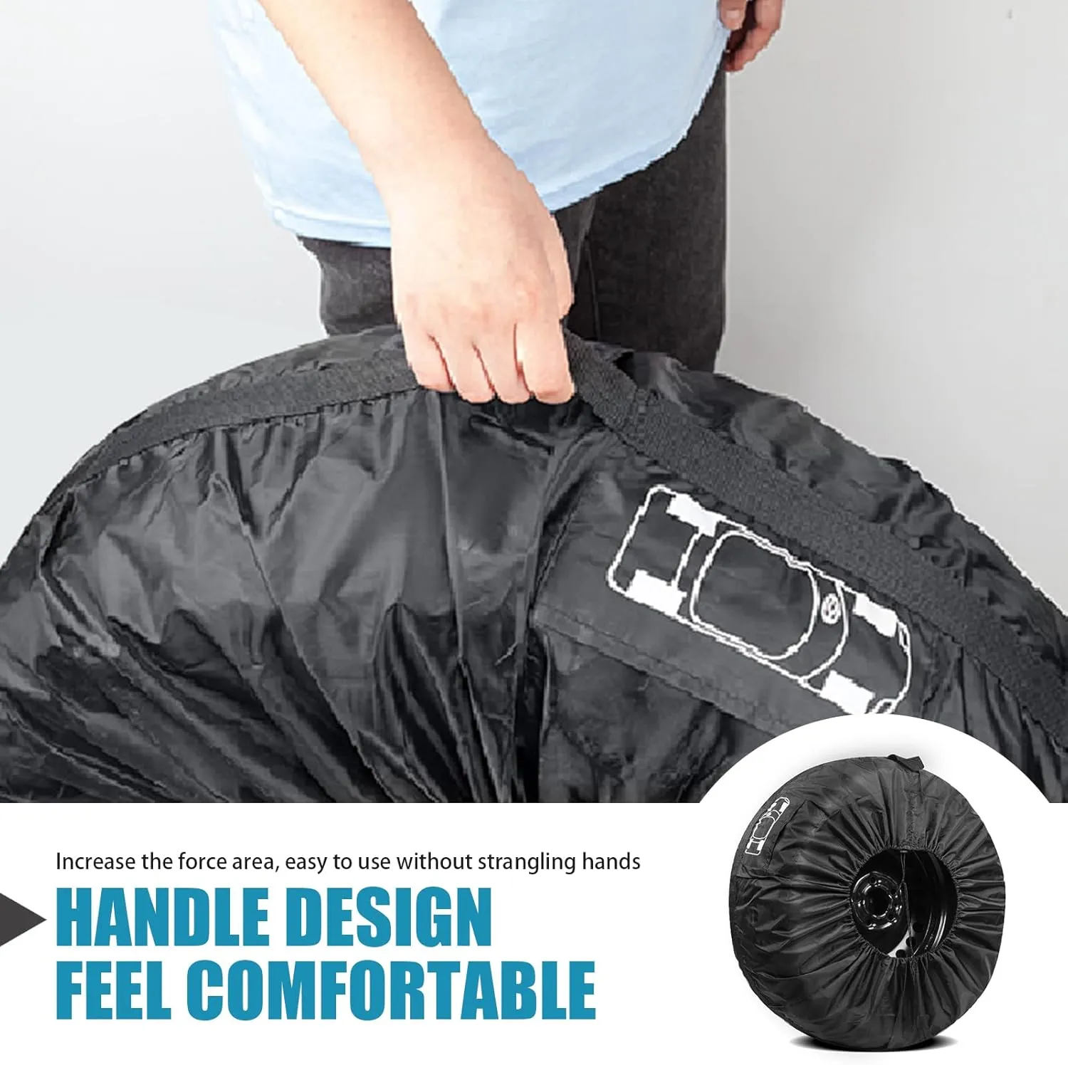 1 PC Car Waterproof and Dustproof Tire Cover, Tire Diameter 31" Portable Handle Design Spare Tire Cover, Storage Bag Tire Protector, Universal for Most Cars (Black #L)