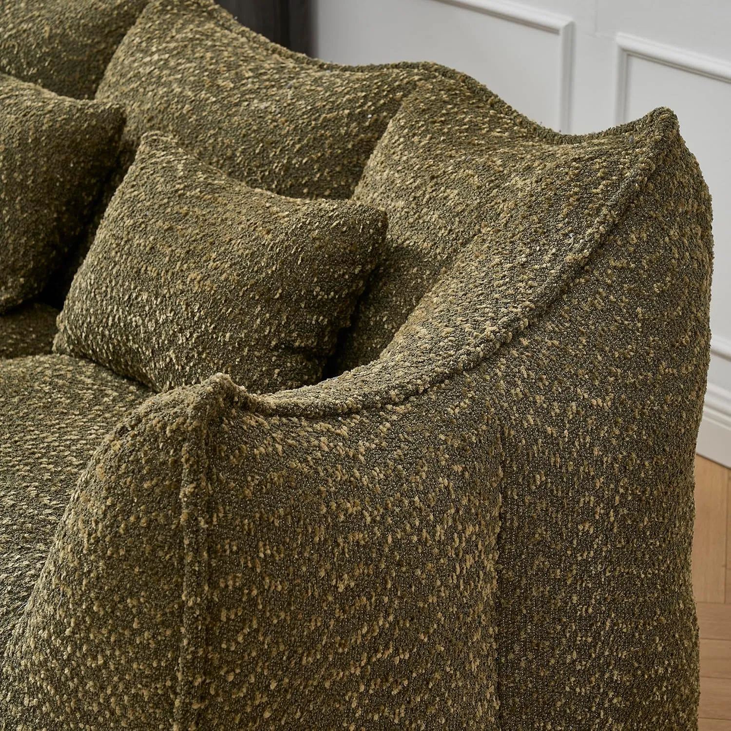 2-Seats Soft Bean Bag Chair, 73" Chenille Beanbag Sofa, Square Stuffed Floor Couch with High Resilience Foam Core for Gaming Reading Watching TV in Living Room Bedroom Apartment, Olive Green