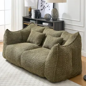 2-Seats Soft Bean Bag Chair, 73" Chenille Beanbag Sofa, Square Stuffed Floor Couch with High Resilience Foam Core for Gaming Reading Watching TV in Living Room Bedroom Apartment, Olive Green
