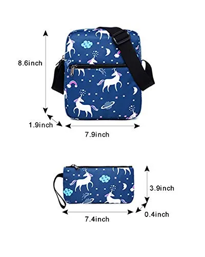 ABage Bookbag 3 Pieces Water Resistant Book Bag Student Laptop Backpack Travel Daypack, Dark Blue