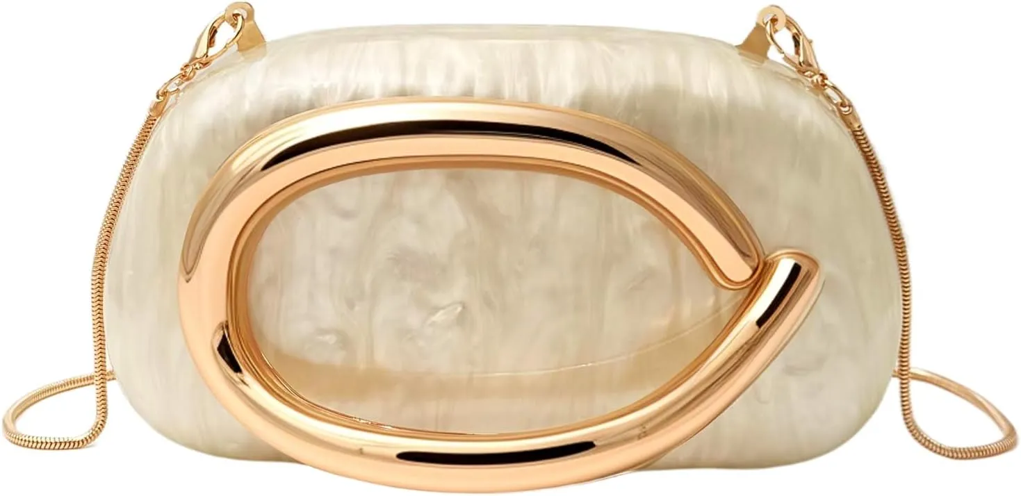 Acrylic Clutch Purses with Metal Handle Women's Evening Bag for Weddings & Parties, Skin-Touch Coating Handbag