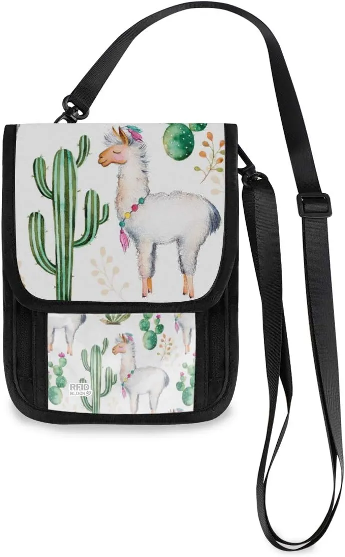 ALAZA Llama Alpaca Cactus Cacti Small Crossbody Wallet Purse Animal Print Cell Phone Bag Rfid Passport Holder with Credit Card Slots
