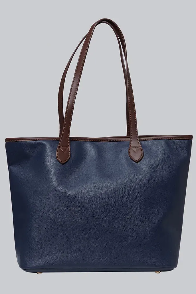 Amelia Contrast Strap Tote Bag  - Navy