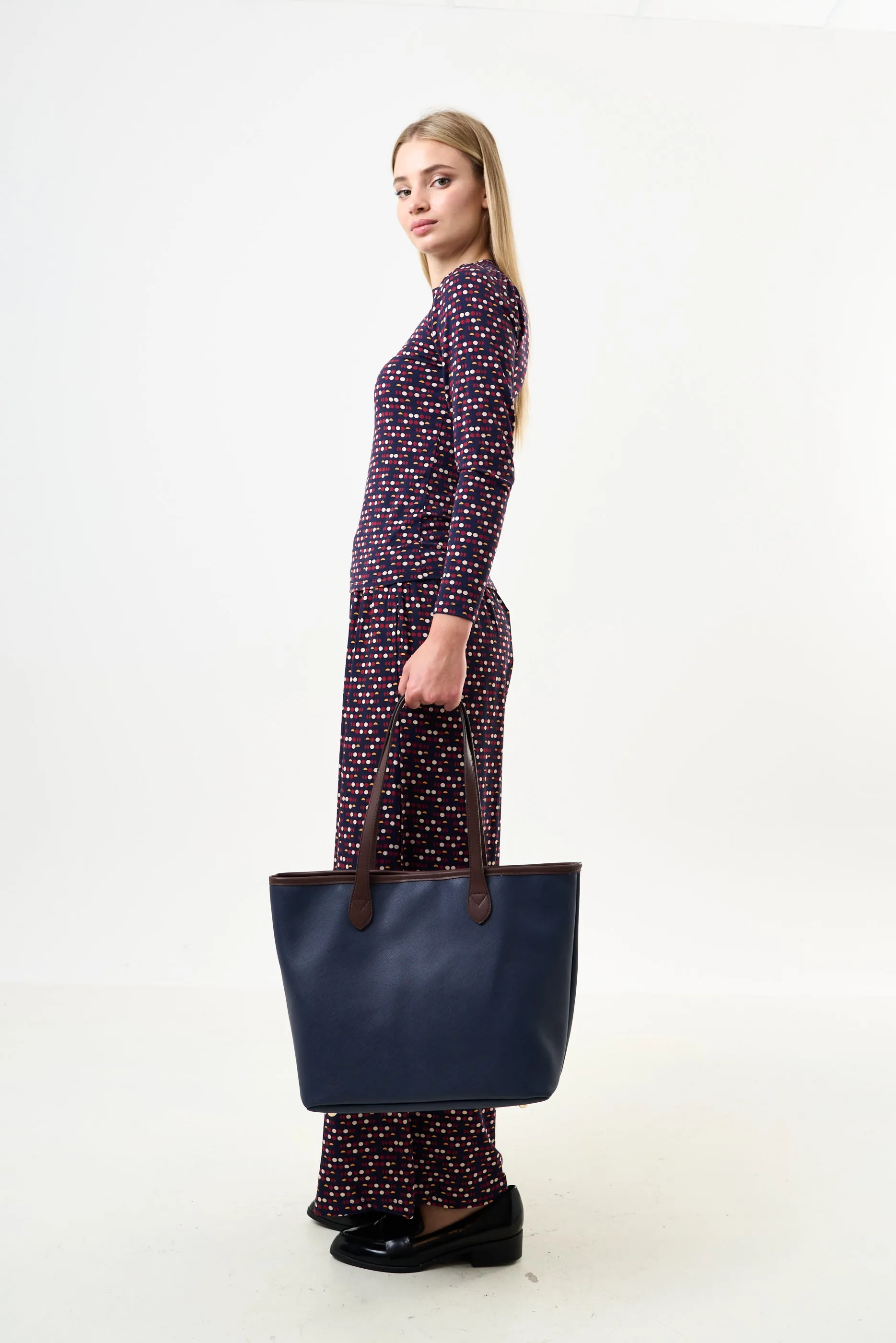 Amelia Contrast Strap Tote Bag  - Navy