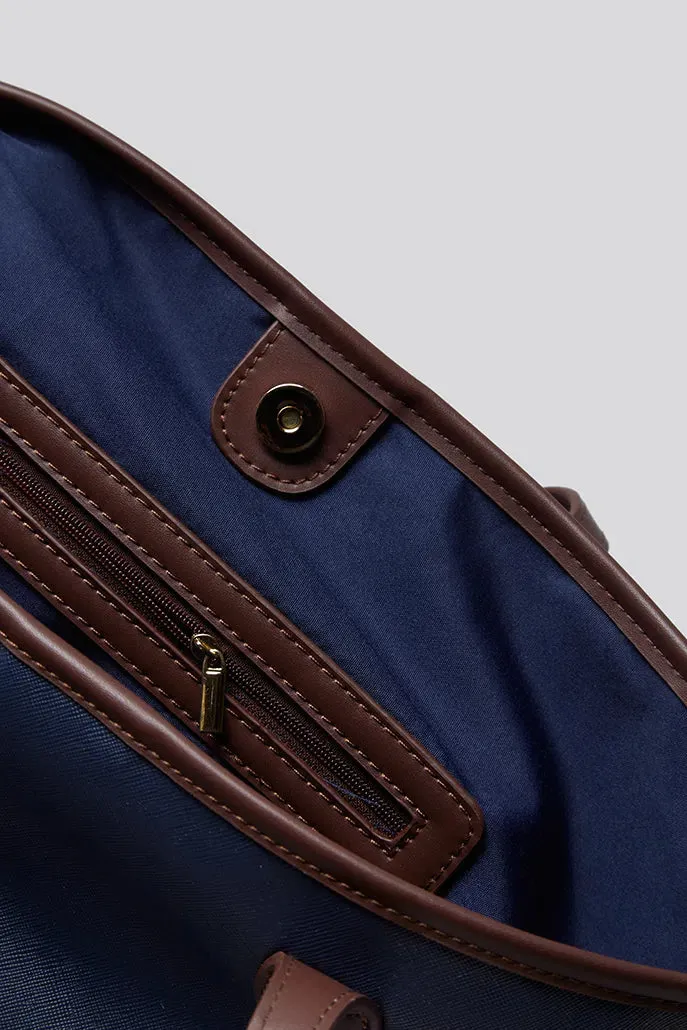 Amelia Contrast Strap Tote Bag  - Navy