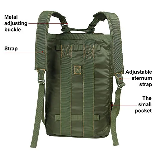 ARYMCAMOUSA AIR Force Parachute Buckles Hook Water Resistant Rucksacks Nylon Large Tactical Backpack Deployment Bag #7 for Military Camping Hunting Hiking Motorbike Travelling Gym