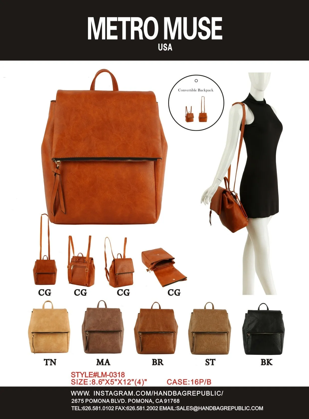 backpack convertible to shoulder bag , whit flap and zipered closure