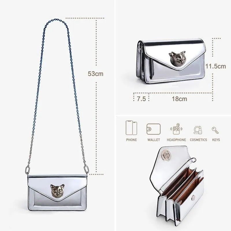 BAFELLI MINI Chain Crossbody Bag – Luxury Silver Designer Cat Brand Genuine Leather Bag