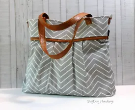 BagEnvy Handbags -Monterey Large Diaper Bag - with Vegan Leather -  In Grey Skinny Chevron  - or Custom Design Your own