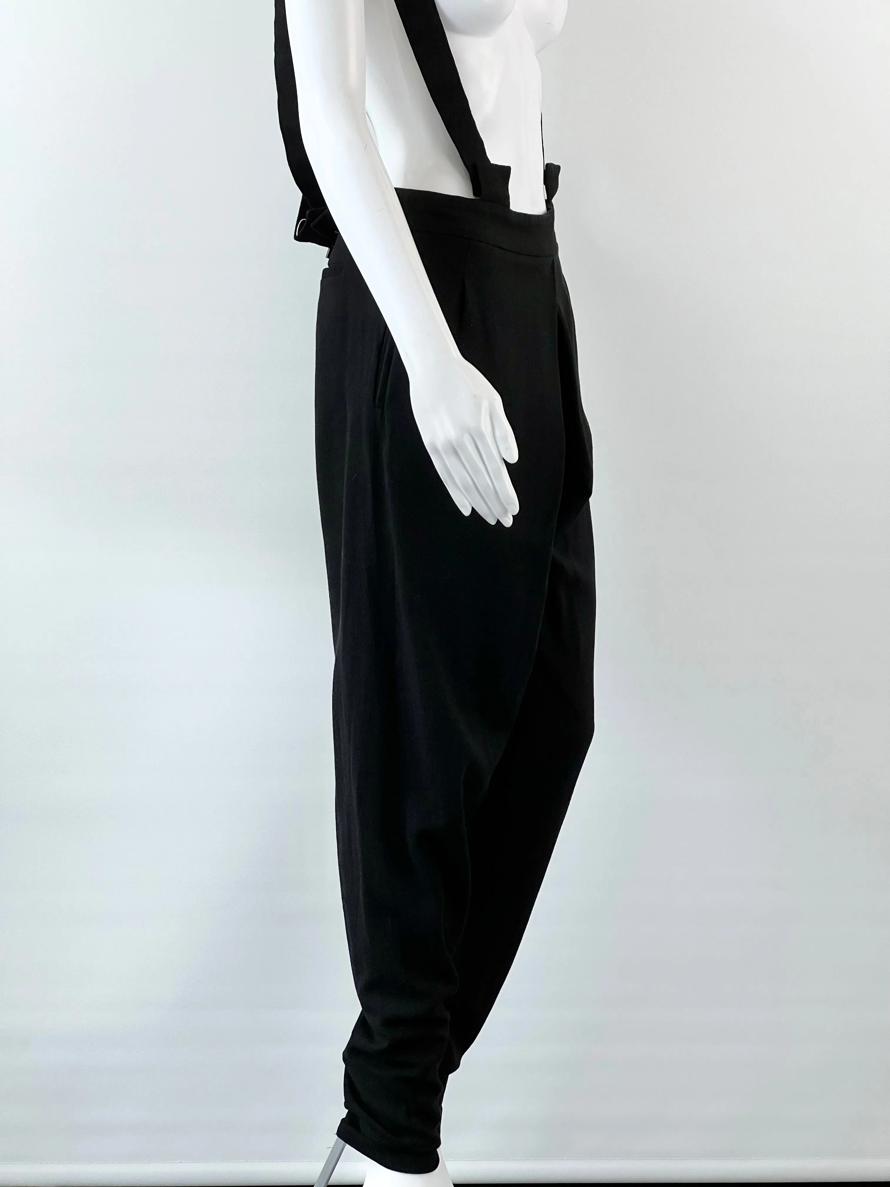 Balenciaga Black Crepe Pleat Front Tapered Suspender Trouser - AU8