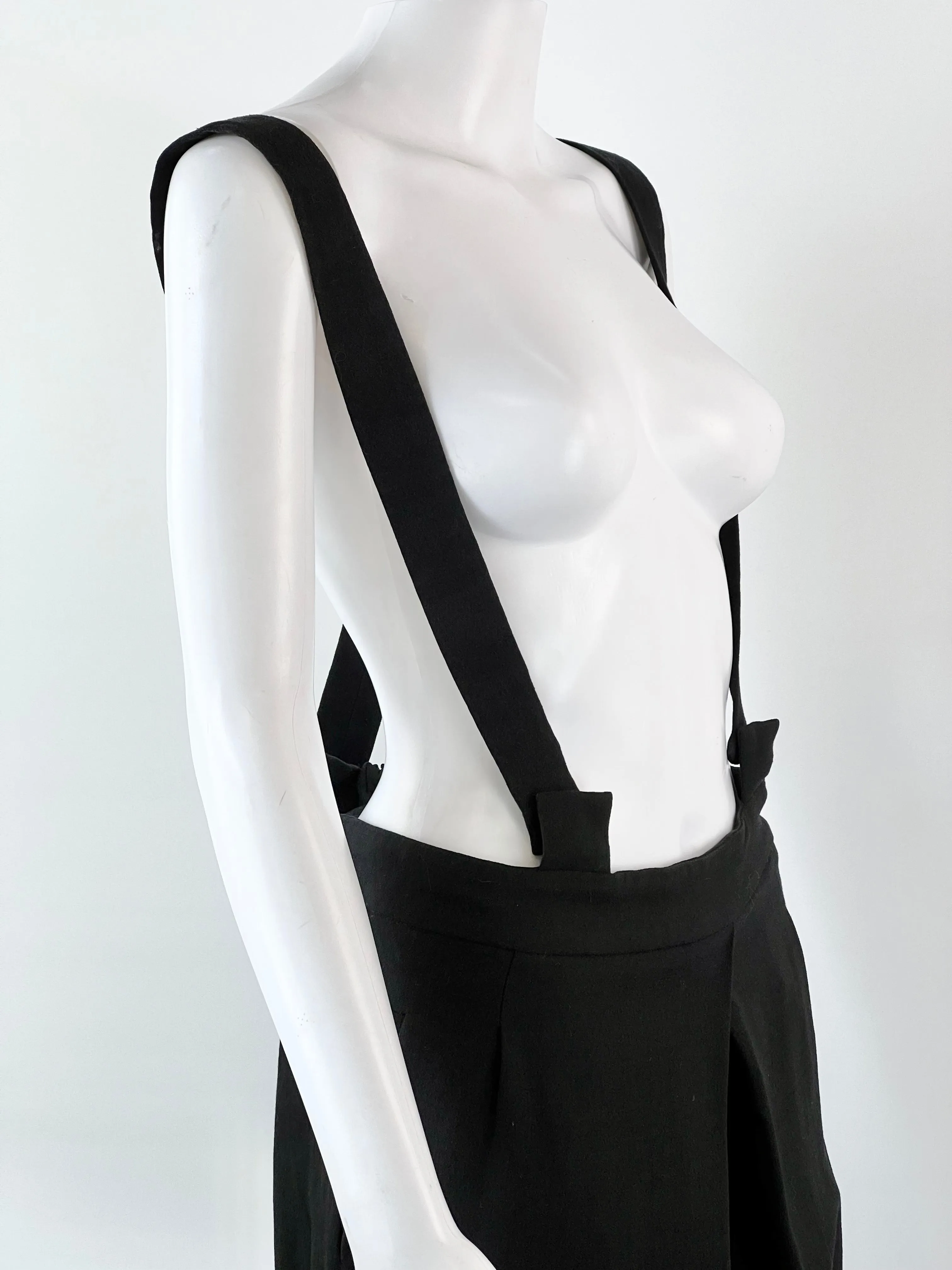 Balenciaga Black Crepe Pleat Front Tapered Suspender Trouser - AU8