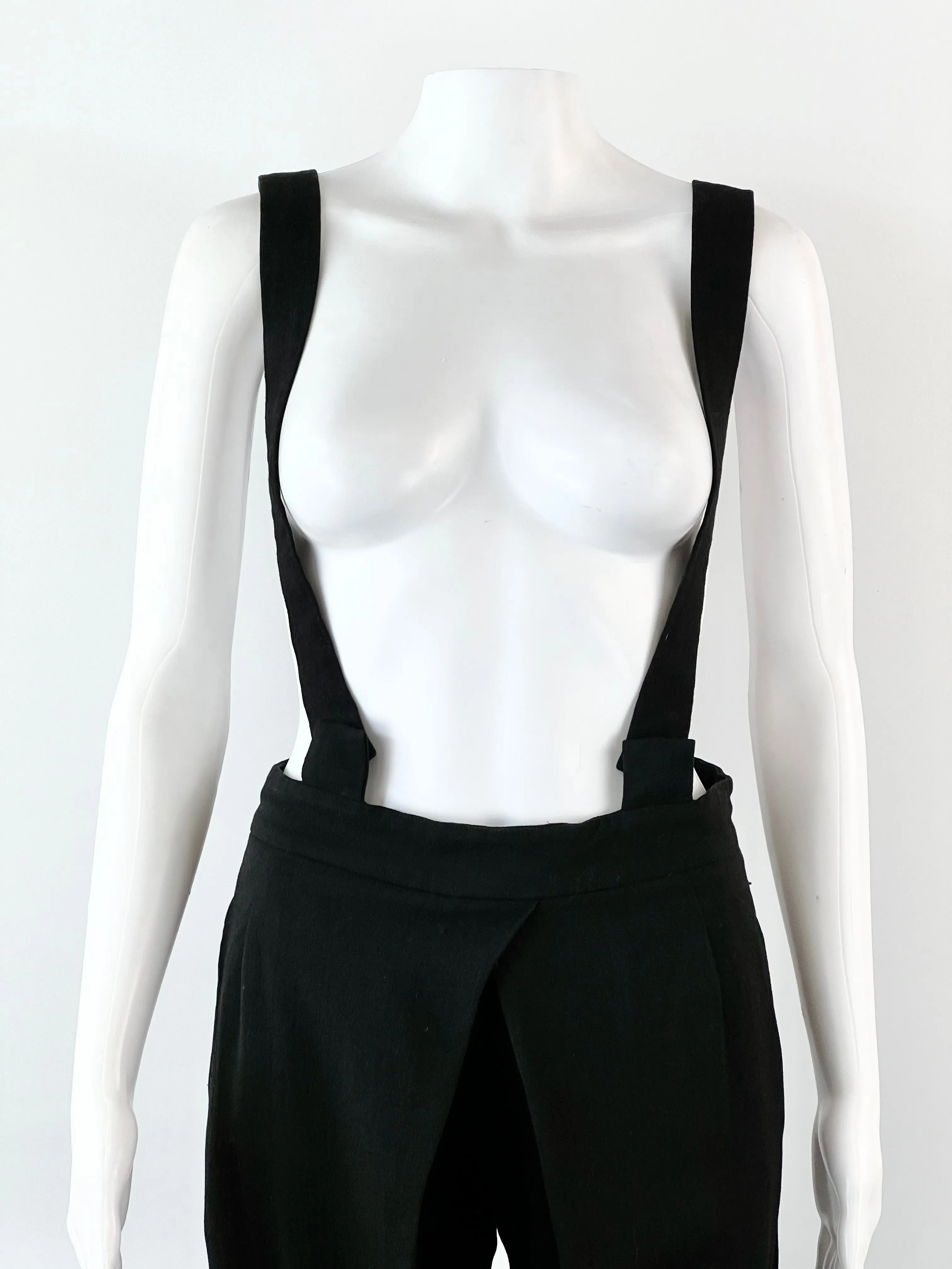 Balenciaga Black Crepe Pleat Front Tapered Suspender Trouser - AU8