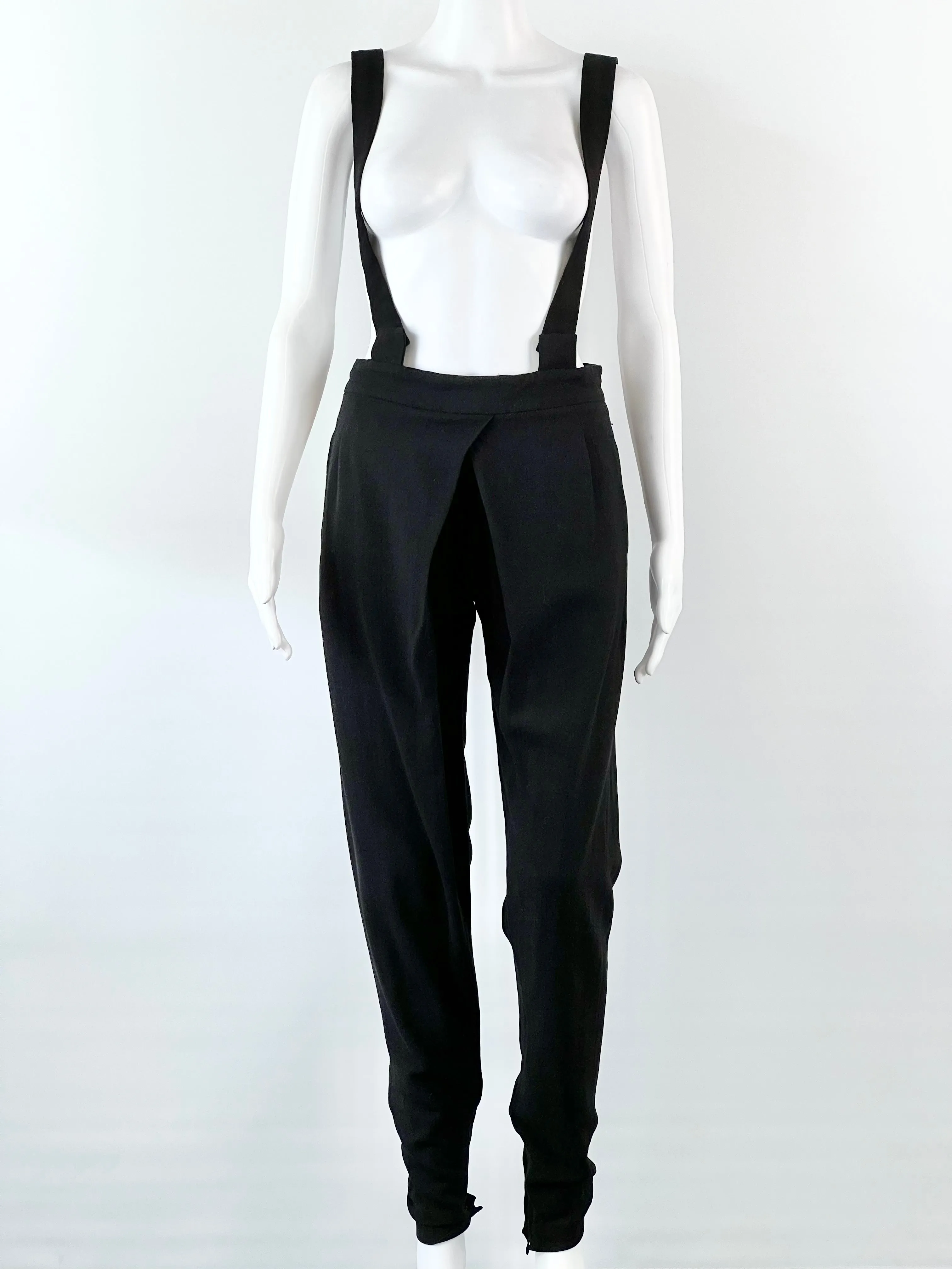 Balenciaga Black Crepe Pleat Front Tapered Suspender Trouser - AU8