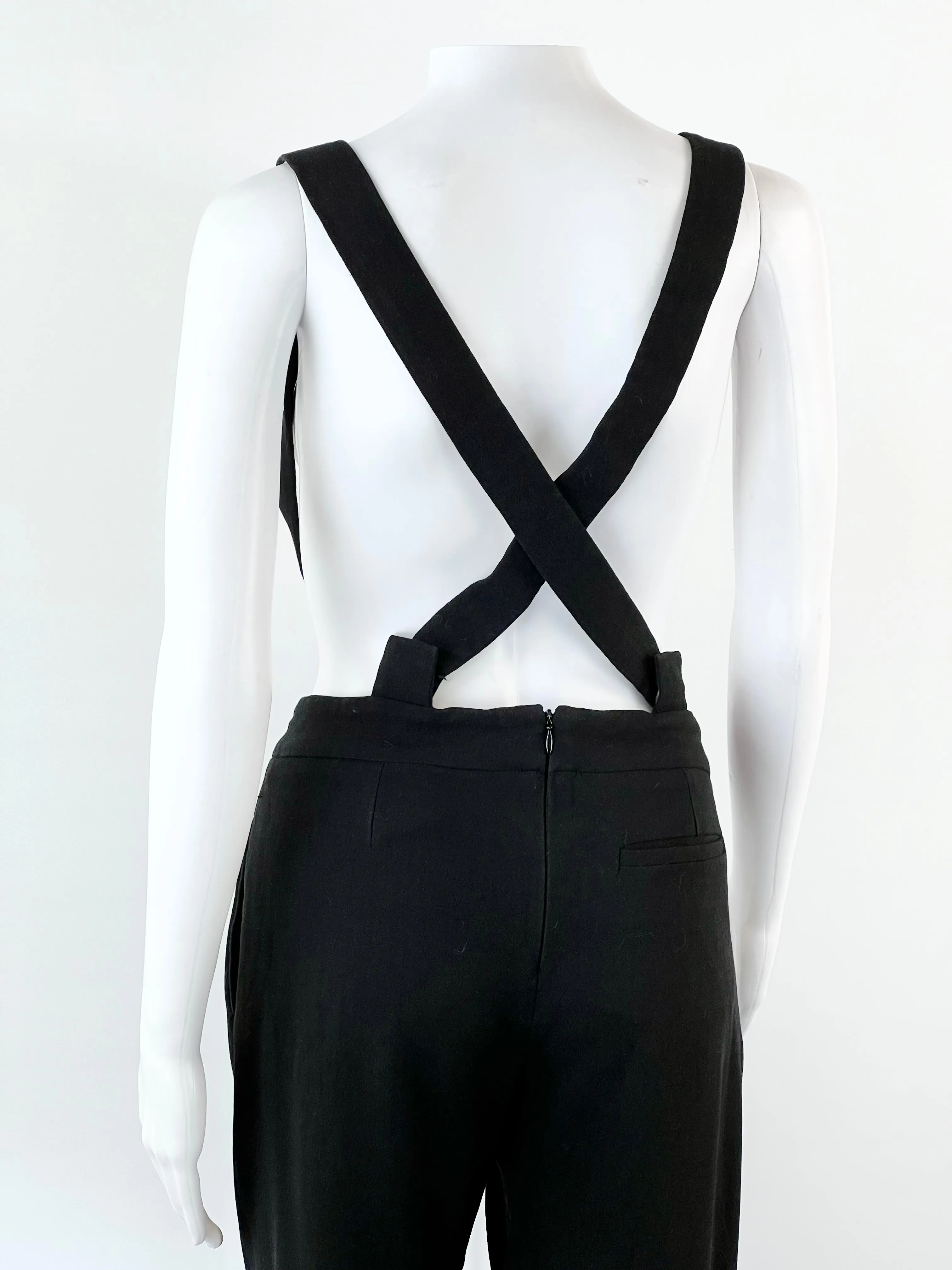 Balenciaga Black Crepe Pleat Front Tapered Suspender Trouser - AU8