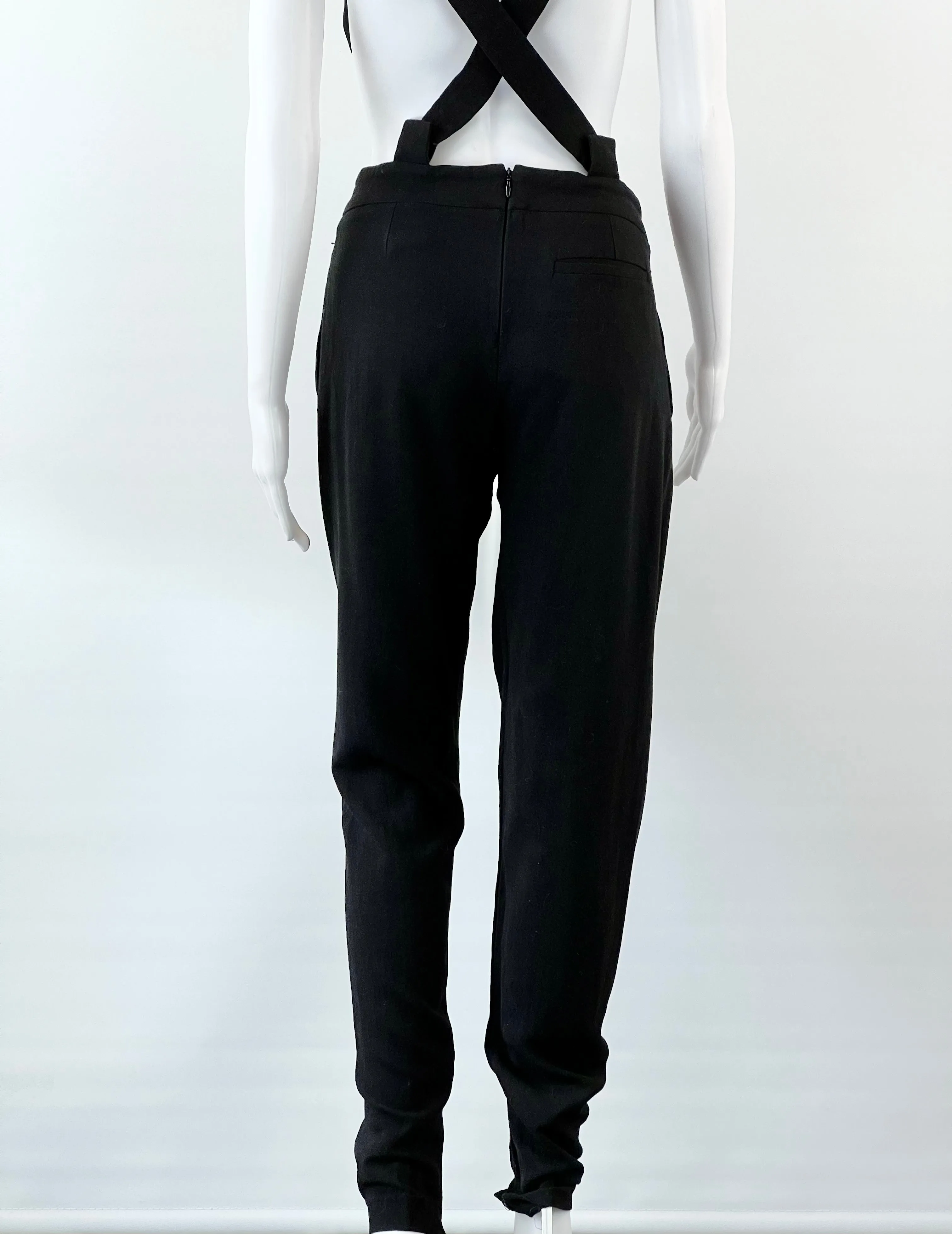 Balenciaga Black Crepe Pleat Front Tapered Suspender Trouser - AU8