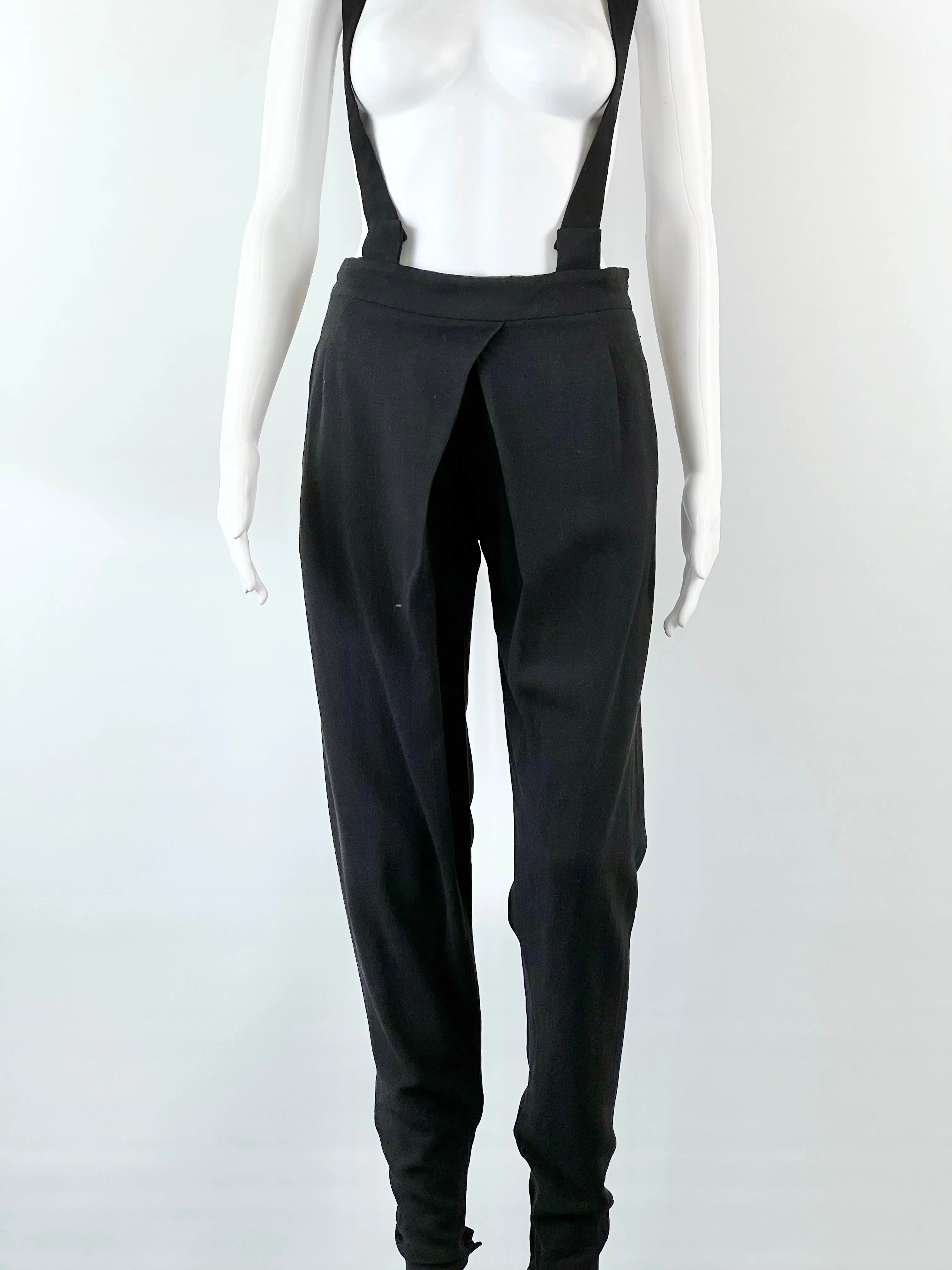 Balenciaga Black Crepe Pleat Front Tapered Suspender Trouser - AU8