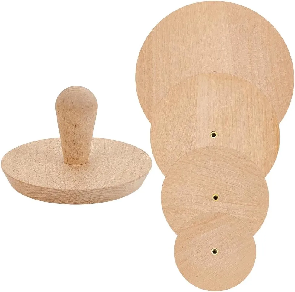BENECREAT 4 Pcs Beech Wood Pottery Molds Set, 4.7/6.3/7.7/9.4inch Round Ceramic Top Tool, Clay Plate Press Mould with Handle for Making Pottery Bowls and Plates