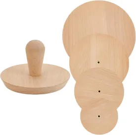 BENECREAT 4 Pcs Beech Wood Pottery Molds Set, 4.7/6.3/7.7/9.4inch Round Ceramic Top Tool, Clay Plate Press Mould with Handle for Making Pottery Bowls and Plates