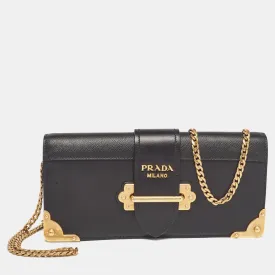 Black Leather Cahier Chain Clutch