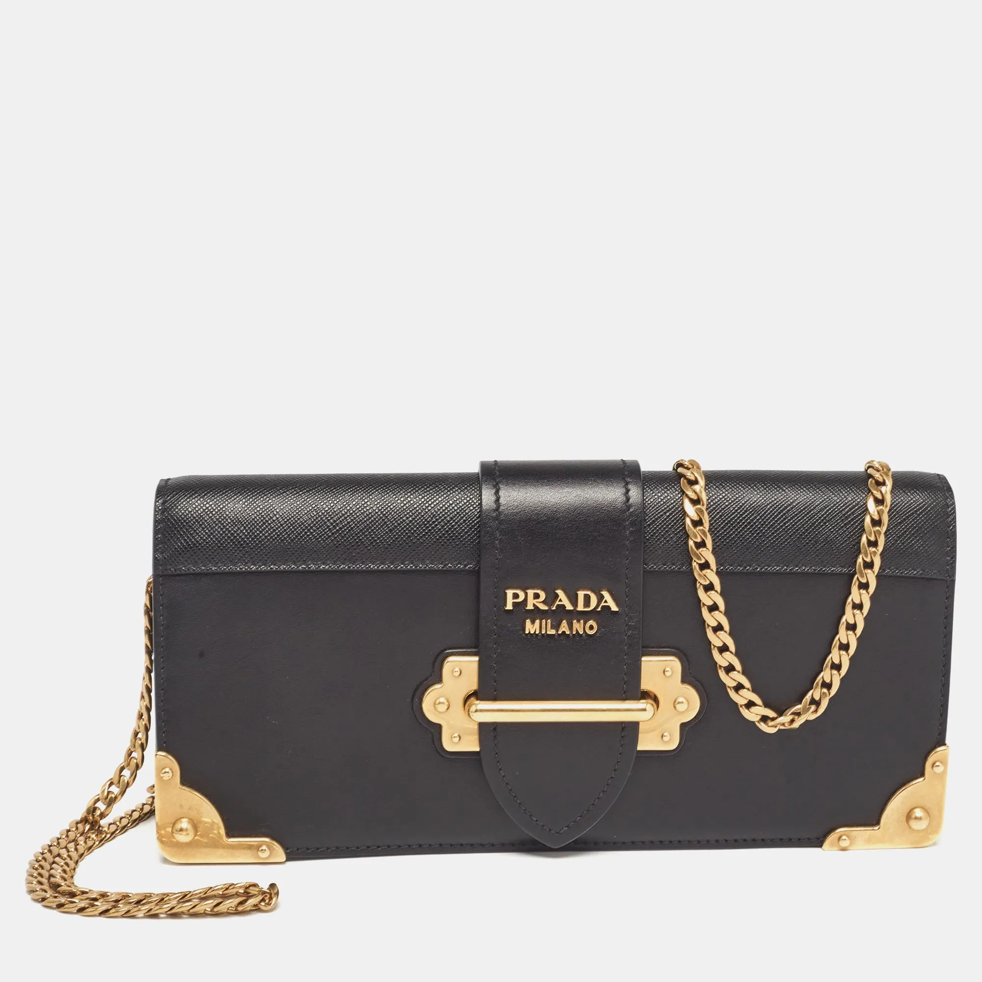 Black Leather Cahier Chain Clutch
