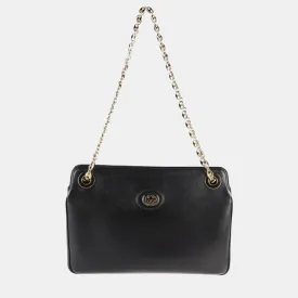 Black Leather Linea Marina Chain Shoulder Tote Bag