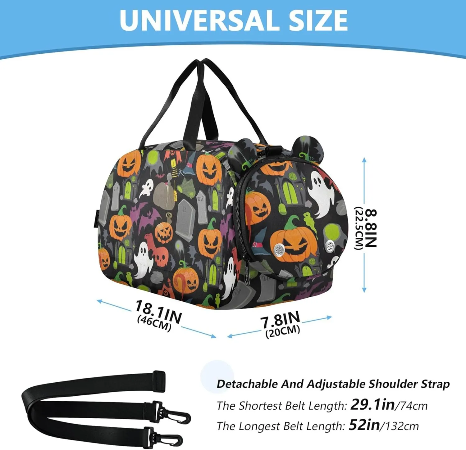 Boys Carry on Duffel Weekend Duffel Overnight Halloween Ghosts Pumpkins Girls Duffle Bags Travel Tote Gym Duffle Kids Luggage