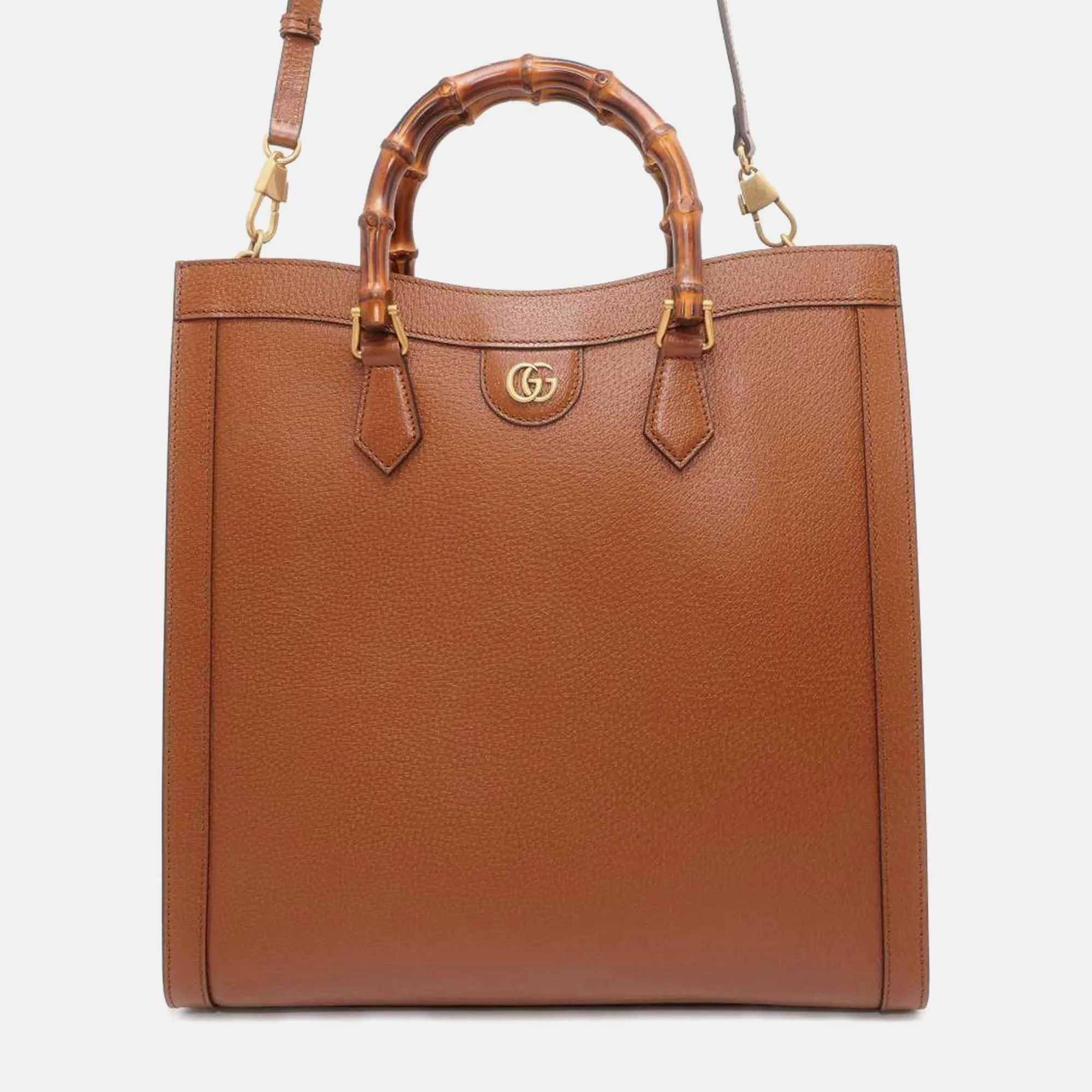 Brown Leather Large Bamboo Diana Tote Bag