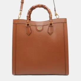 Brown Leather Large Bamboo Diana Tote Bag