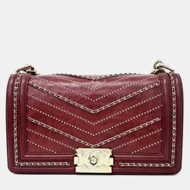 Burgundy Leather Boy Medium Bag