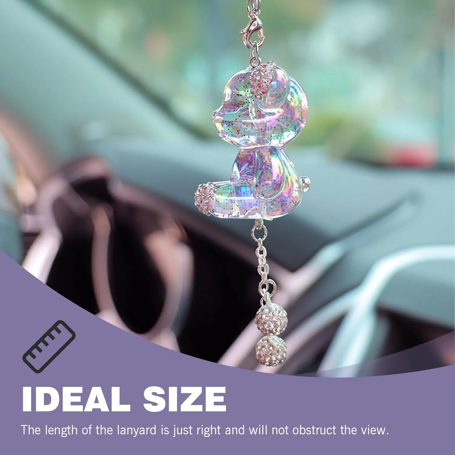 Car Rearview Mirror Pendant, Cute Crystal Bear Creative Pendant with Diamond Ball, Hanging Interior Multi-function Decoration Accessories for Women, for Most Cars Trucks (Purple)