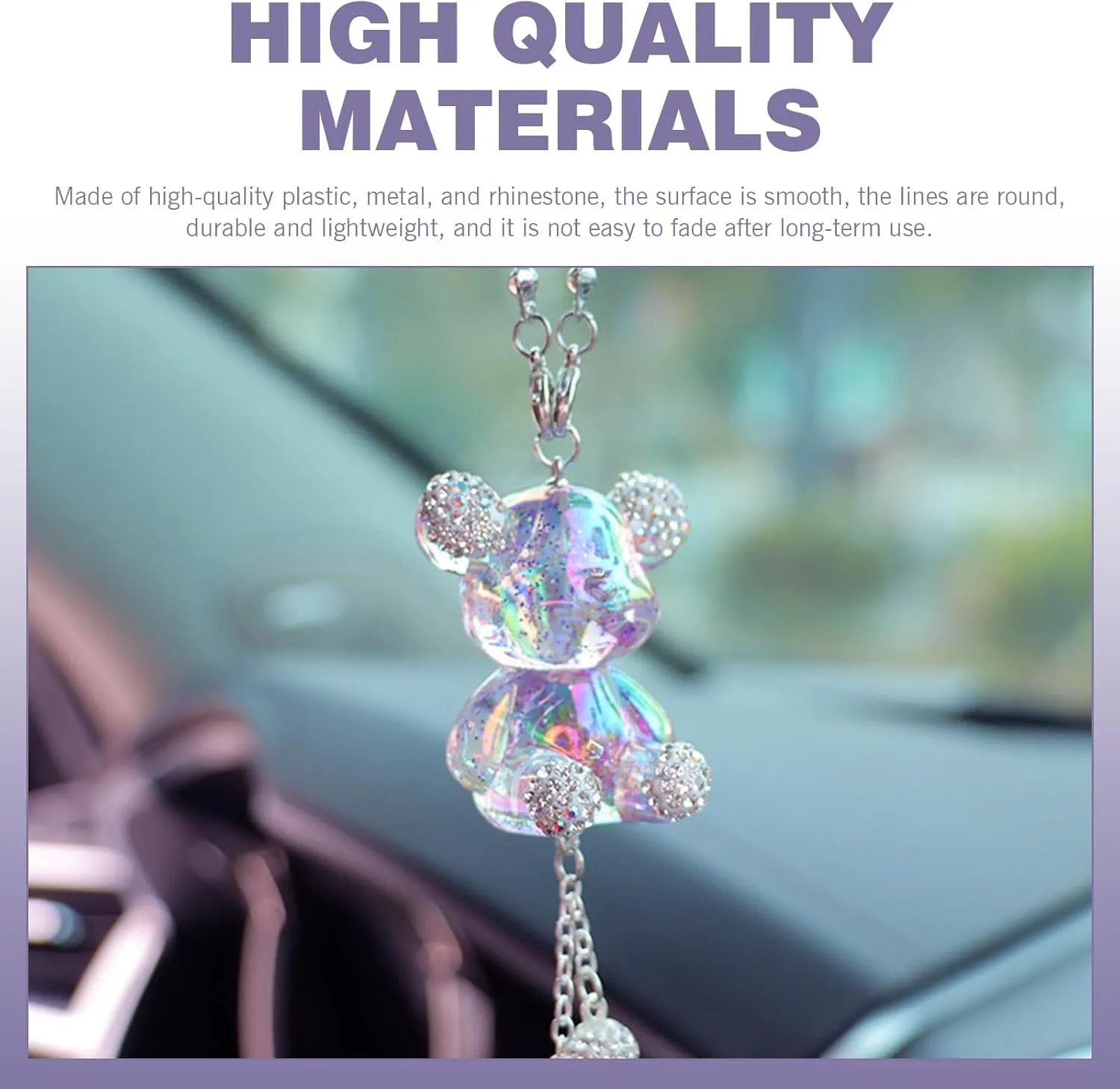 Car Rearview Mirror Pendant, Cute Crystal Bear Creative Pendant with Diamond Ball, Hanging Interior Multi-function Decoration Accessories for Women, for Most Cars Trucks (Purple)