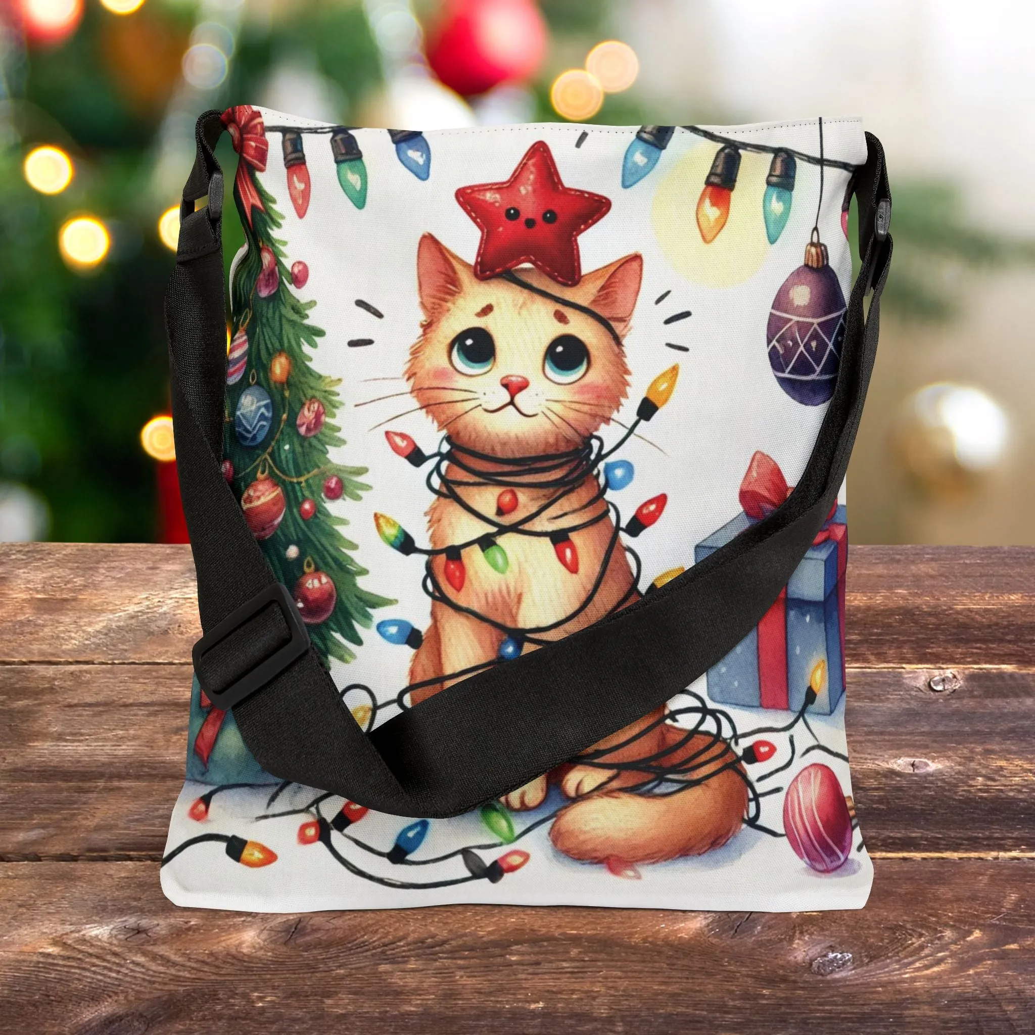 Cat Holiday Helper - Adjustable Strap Tote Bag