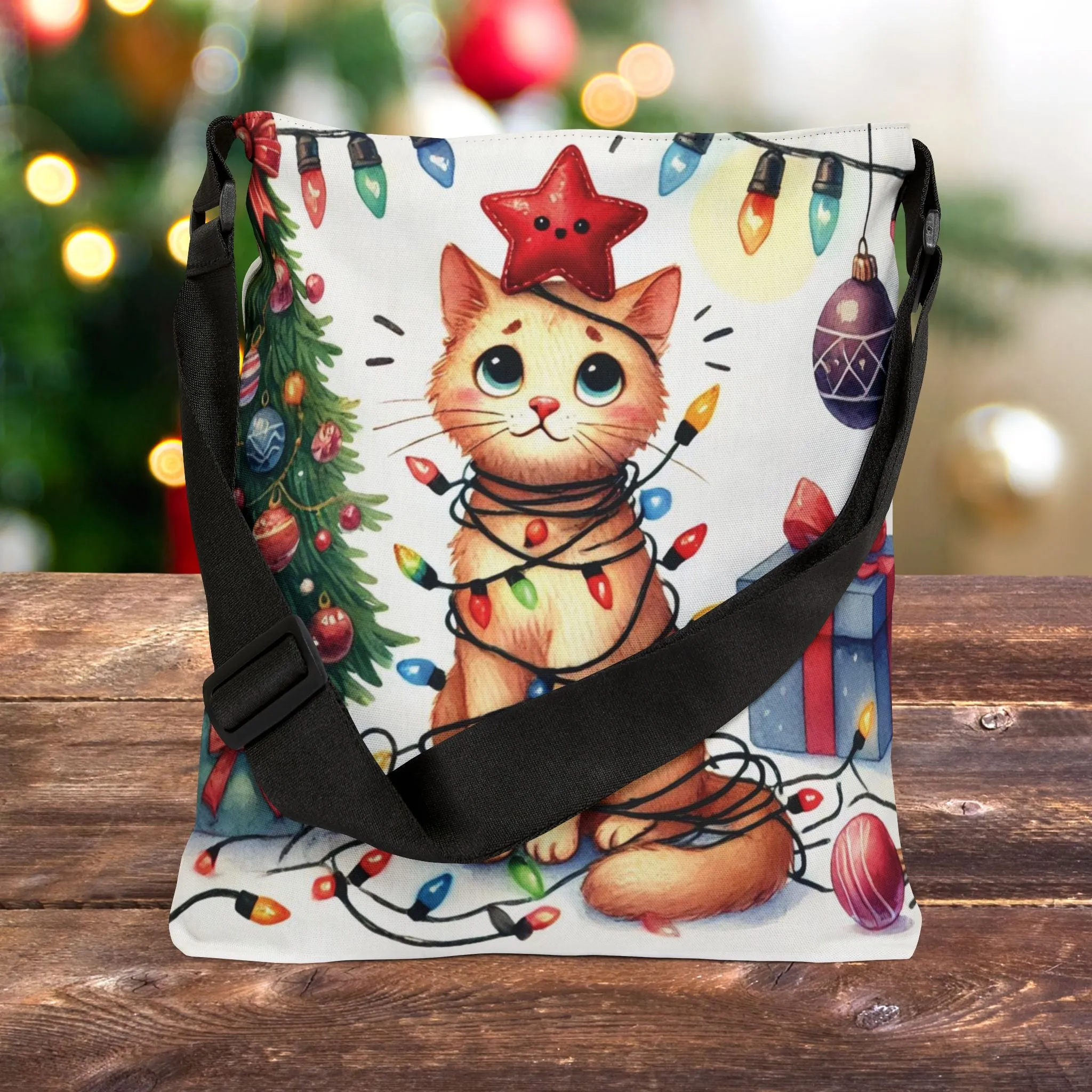 Cat Holiday Helper - Adjustable Strap Tote Bag