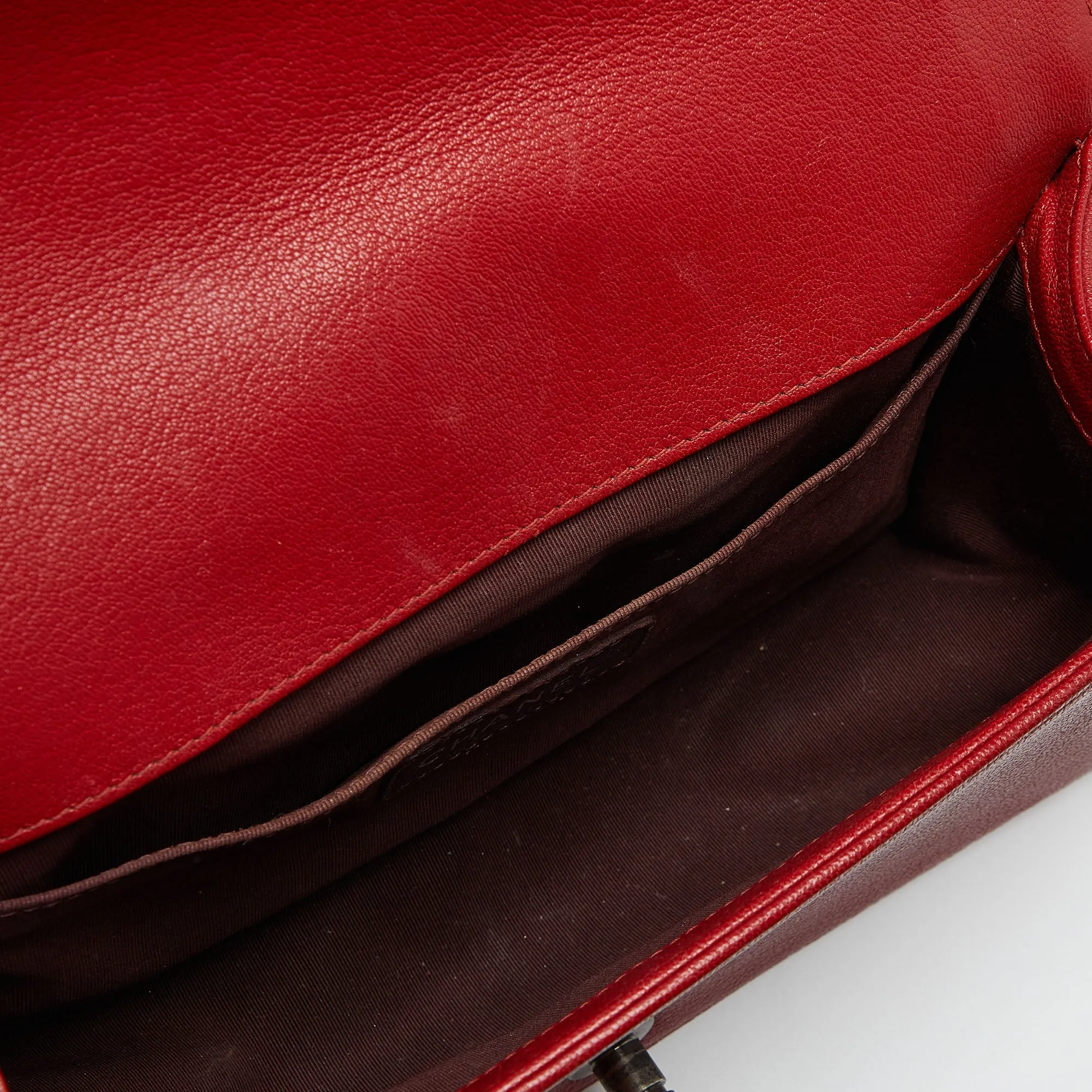 CHANEL Red Quilted Leather and Patent Leather Medium Boy New Bag