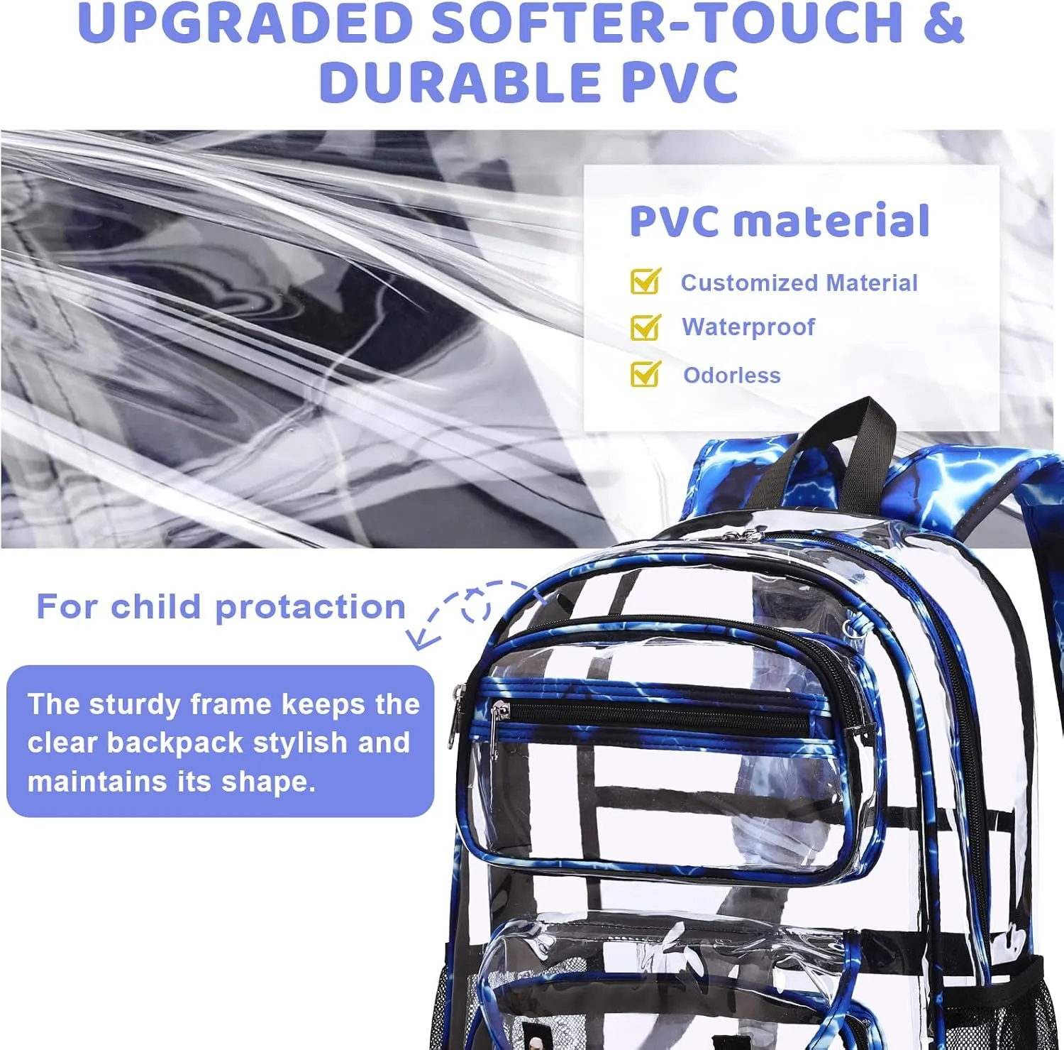 Clear Backpack for Boys Girls - 3 Pcs Clear Heavy Duty with Lunch Bag - See Through Backpack Stadium Approved