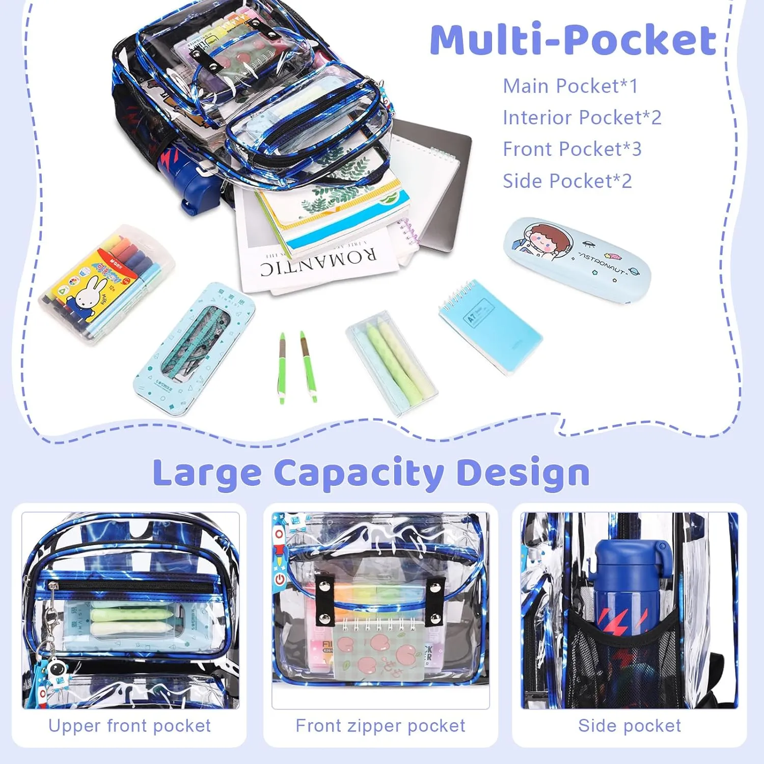 Clear Backpack for Boys Girls - 3 Pcs Clear Heavy Duty with Lunch Bag - See Through Backpack Stadium Approved