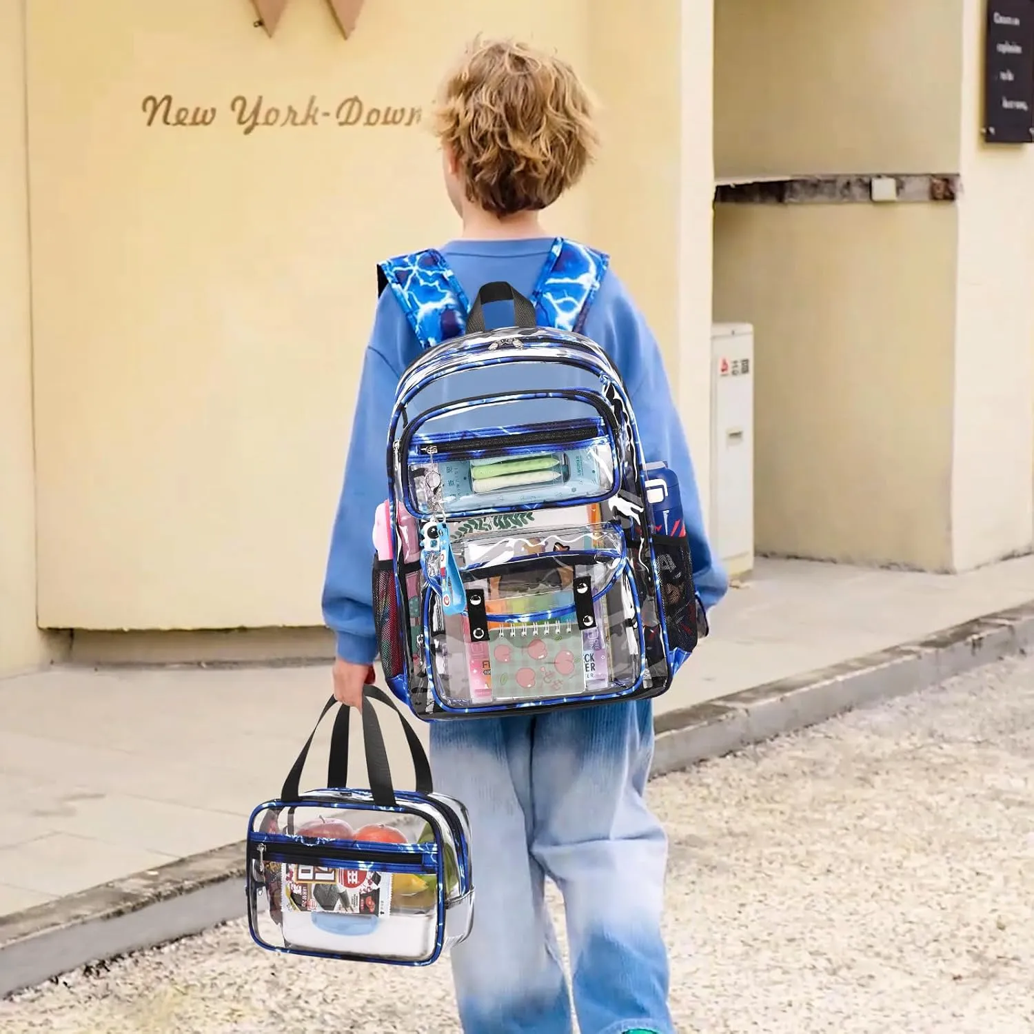 Clear Backpack for Boys Girls - 3 Pcs Clear Heavy Duty with Lunch Bag - See Through Backpack Stadium Approved