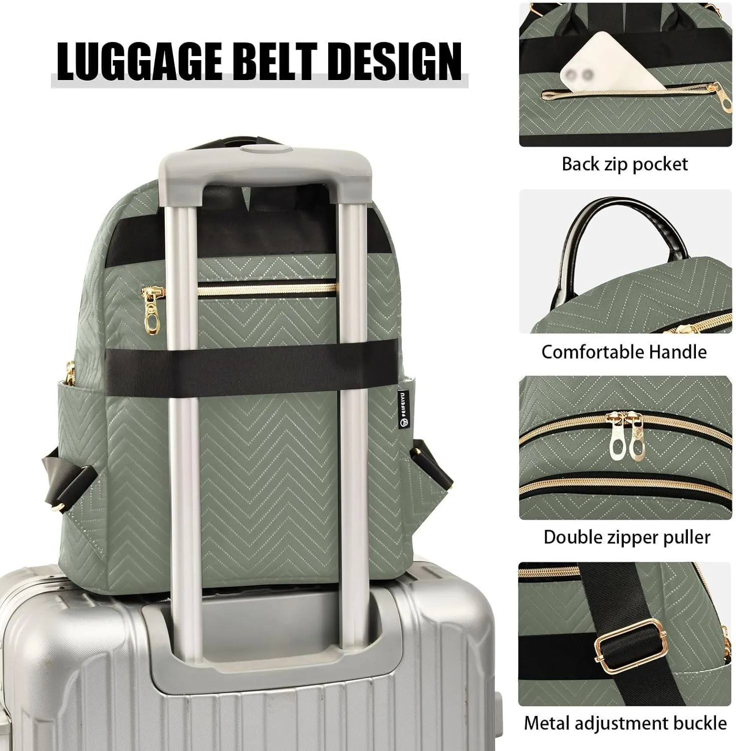 Contrast-grey Green Backpack Purse for Women Rucksack with Anti-theft Back for College Travel M