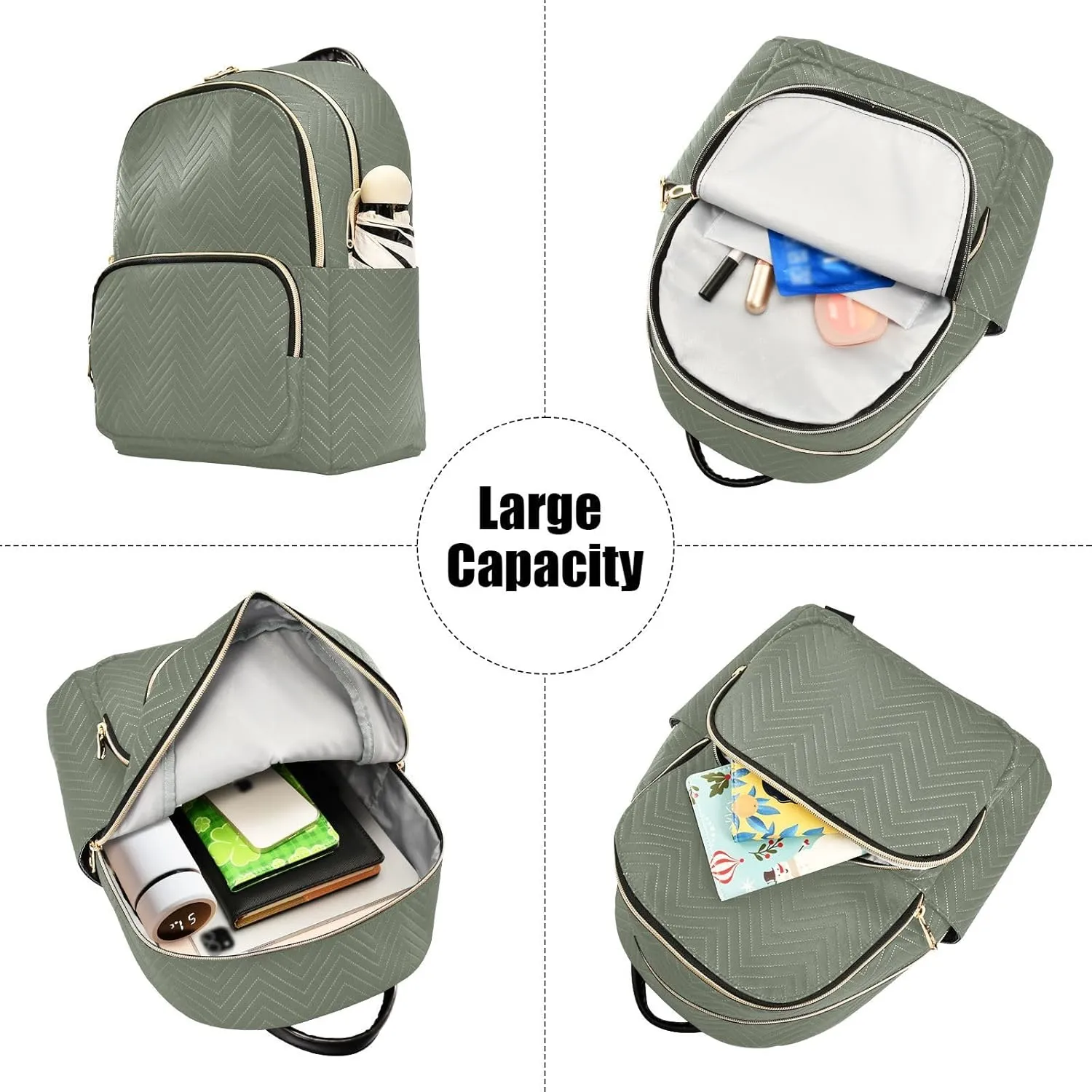 Contrast-grey Green Backpack Purse for Women Rucksack with Anti-theft Back for College Travel M