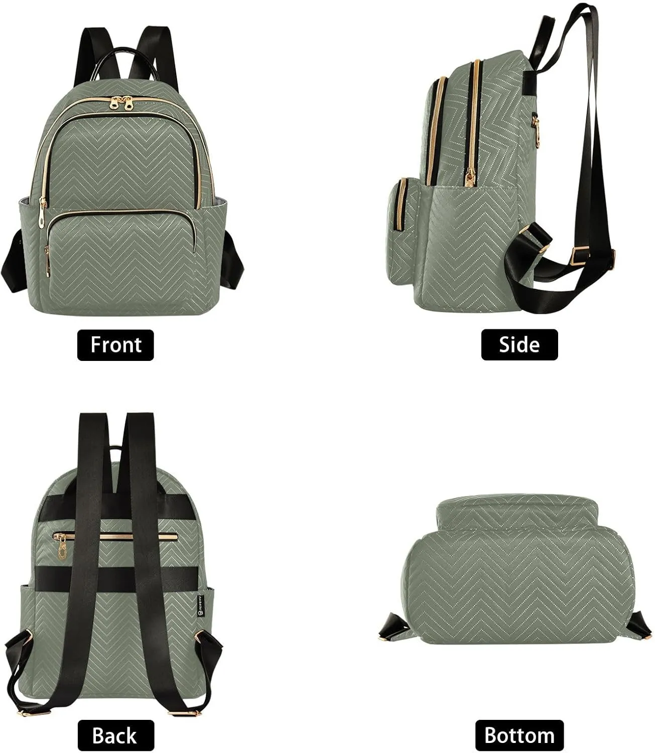 Contrast-grey Green Backpack Purse for Women Rucksack with Anti-theft Back for College Travel M