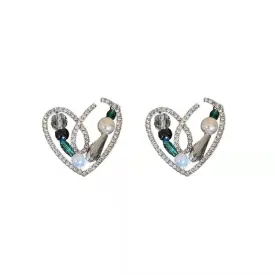 Crystal Embellished Heart Earrings with Gemstone Accents-jlt11650