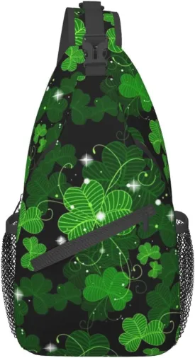 Cute St. Patrick's Day Shamrock Sling Backpack, Multipurpose Clover Crossbody Shoulder Bag Travel Hiking Daypack