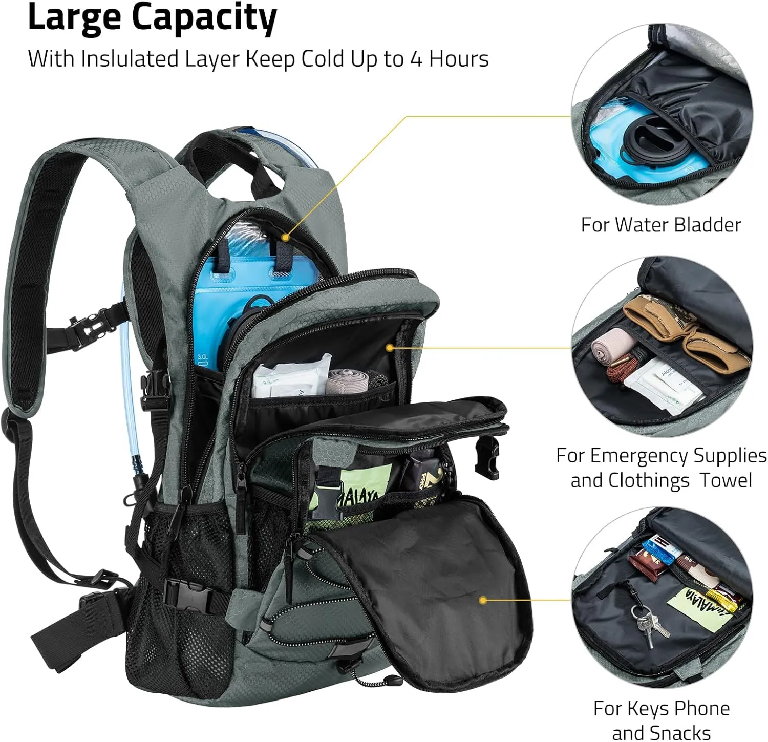 CVLIFE Hydration Backpack with 3L Water Bladder, Hiking Water Backpack for Men Women, Lightweight Insulation Hydration Pack