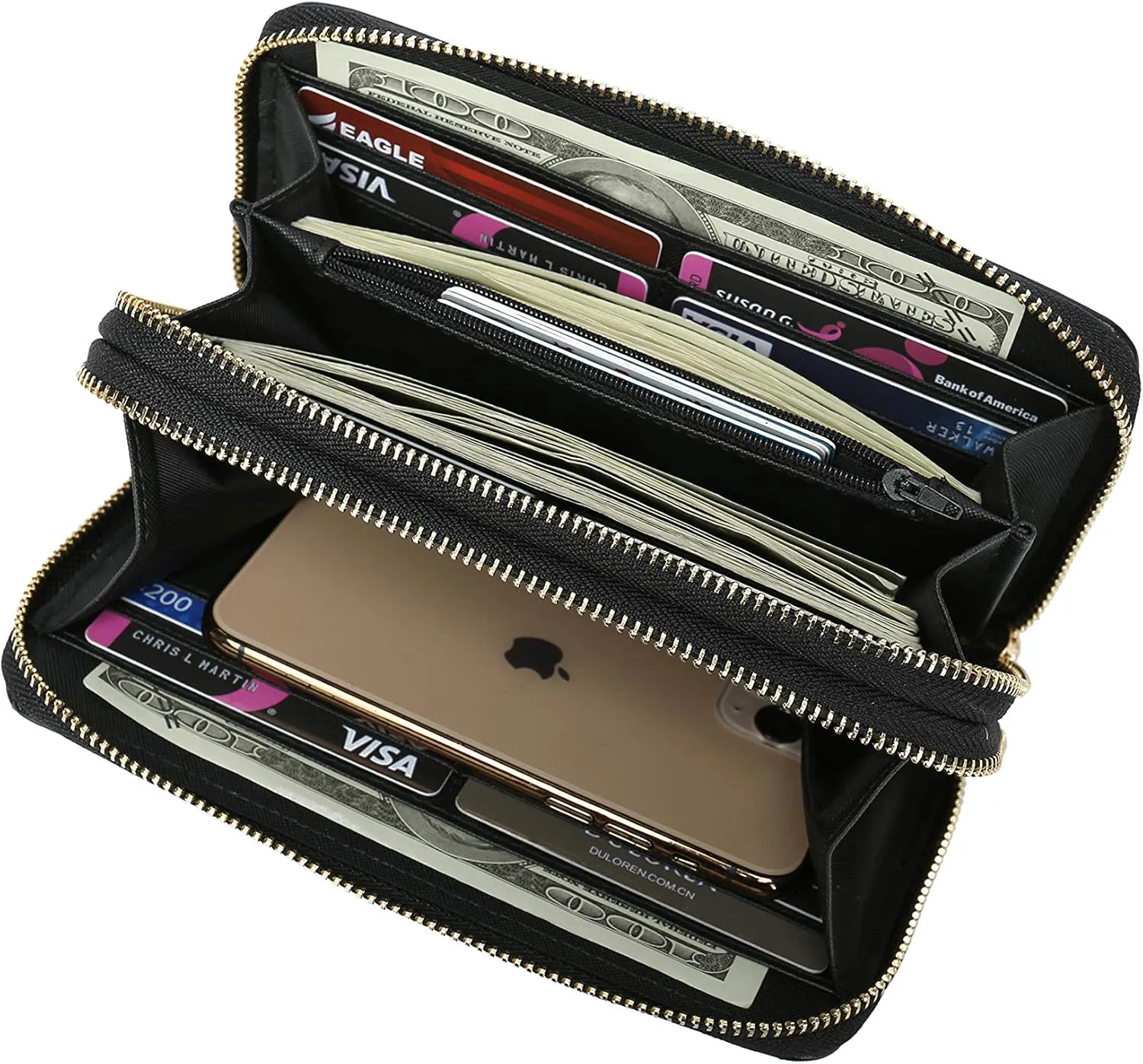 Daisy Rose Dual Zipper Phone Clutch and Wallet for Women - RFID Blocking, PU Vegan Leather Multi-Card Organizer