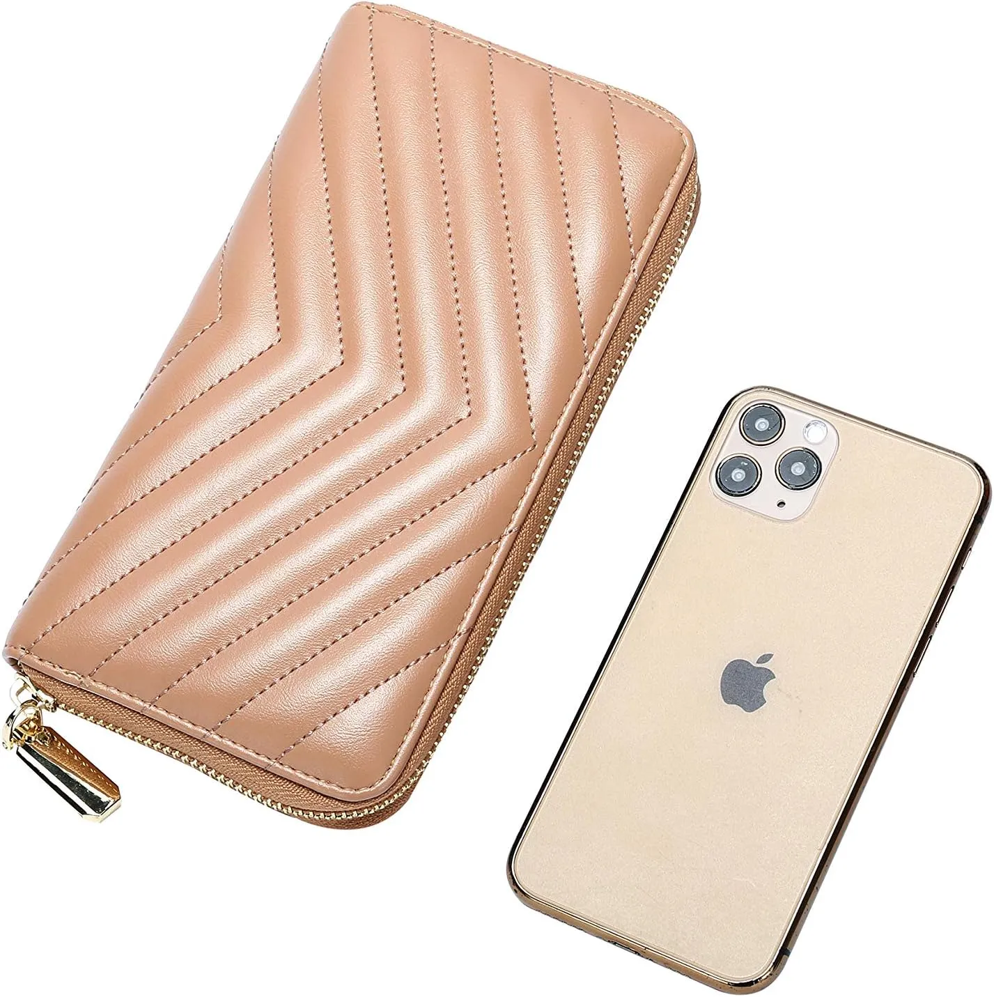 Daisy Rose Womens Zip-Around Wallet & Phone Clutch with RFID Blocking, PU Vegan Leather (Blush)
