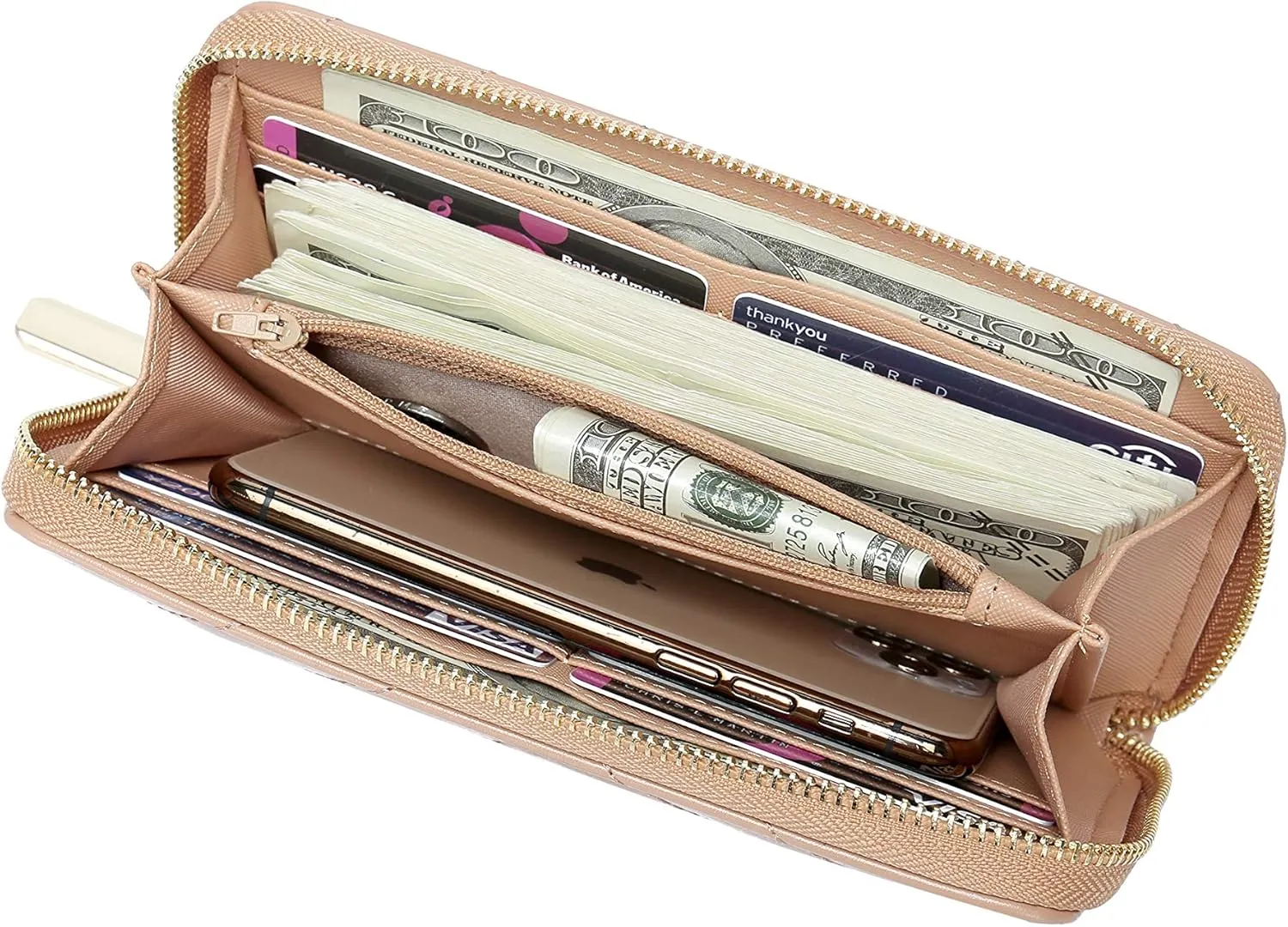 Daisy Rose Womens Zip-Around Wallet & Phone Clutch with RFID Blocking, PU Vegan Leather (Blush)