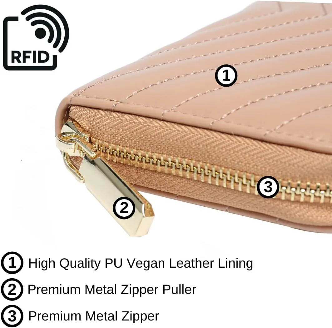 Daisy Rose Womens Zip-Around Wallet & Phone Clutch with RFID Blocking, PU Vegan Leather (Blush)