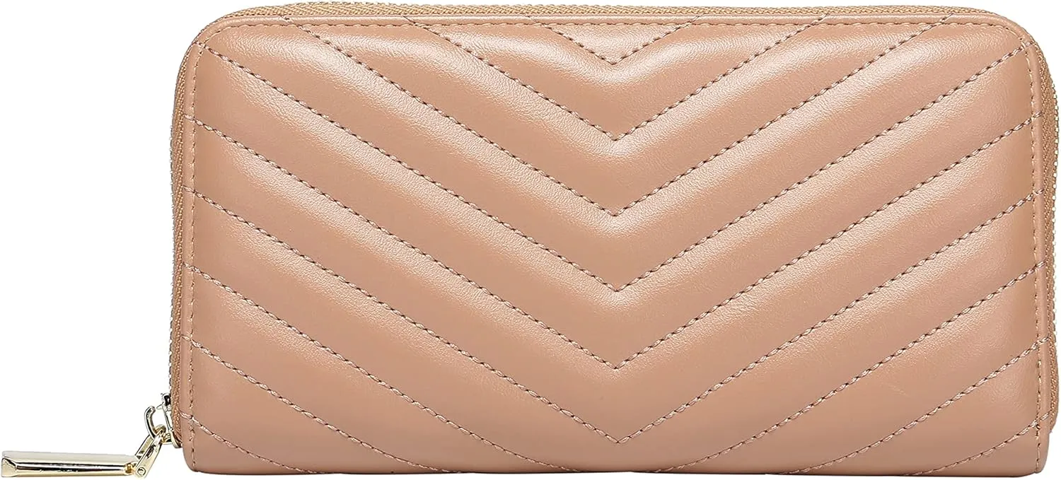 Daisy Rose Womens Zip-Around Wallet & Phone Clutch with RFID Blocking, PU Vegan Leather (Blush)